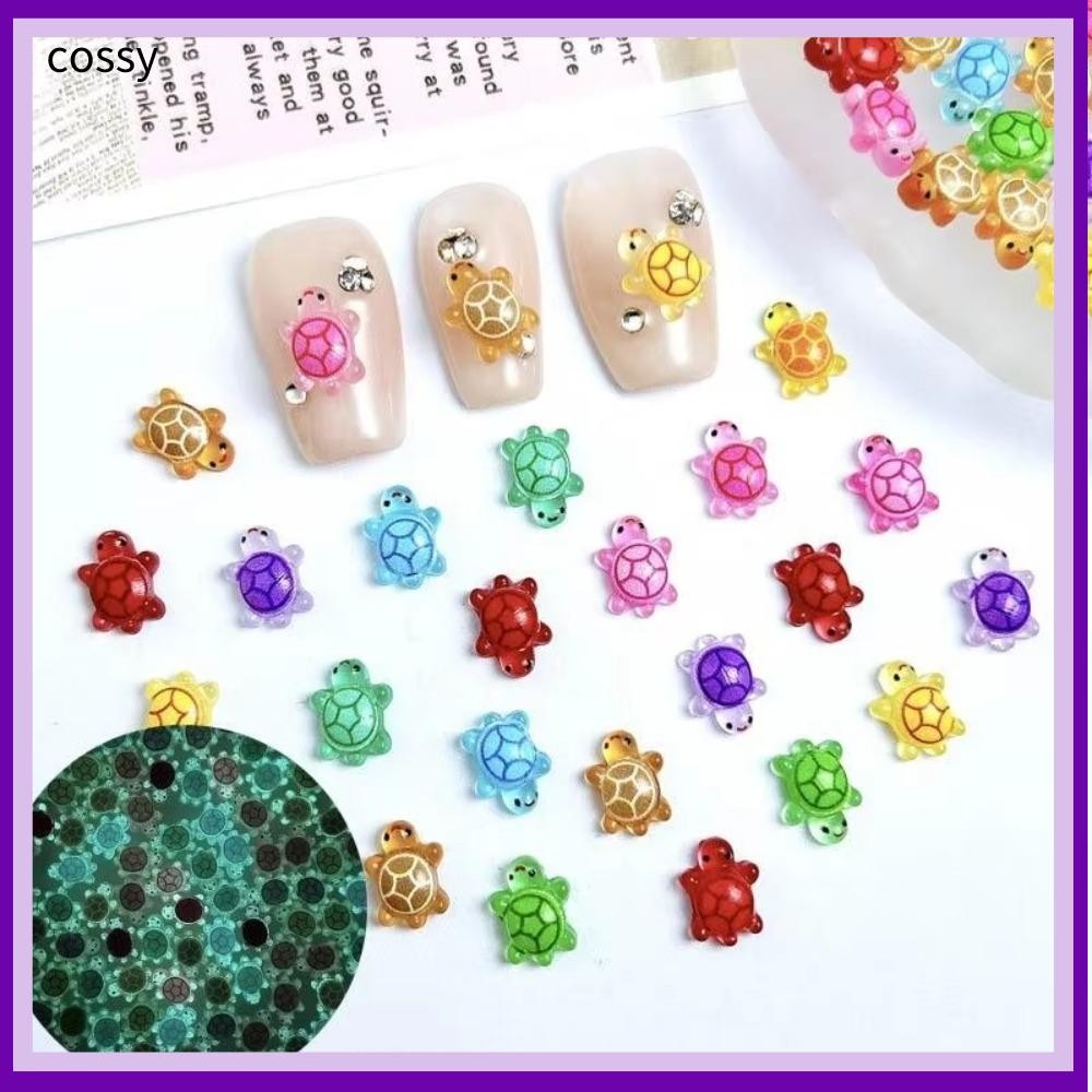 COSSY 100 ชิ้นเต่าเรืองแสง, Night Glow DIY Mini เรซิ่นสัตว์, การ์ตูน Dopamine สี Miniature ตุ๊กตาสําหรับ DIY Hairpin โทรศัพท์