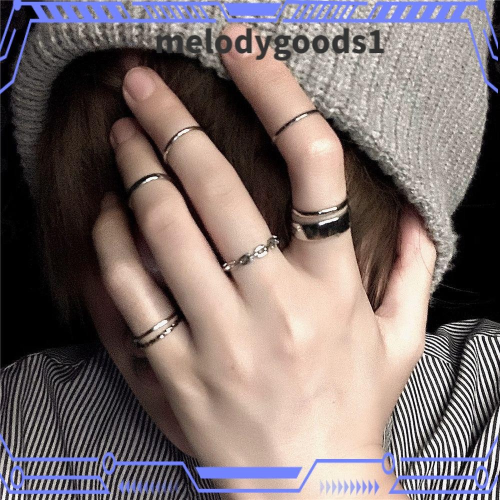MELODYGOODS1 7 ชิ้น/เซ็ตแหวนนิ้ว Punk Retro Hollow แฟชั่นเครื่องประดับเปิด