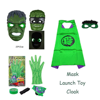 Marvel The Avengers Hulk เครื่องแต่งกายสําหรับเด็ก Boy Super hero สีเขียวกล้ามเนื้อชุดบอดี้สูท Led หน้ากากถุงมือของขวัญวันเกิดฮาโลวีน