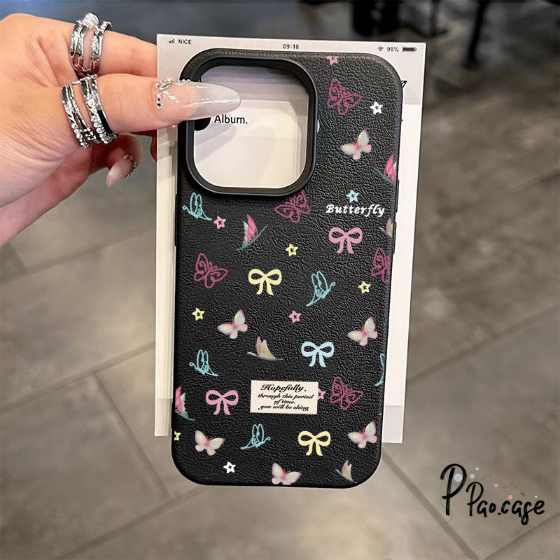 เข้ากันได้กับ IPhone 7Plus XR 16 11 13 15 12 14 Pro Max 7 15 8 14 Plus XS X Max เคสหนังนิ่มลายผีเสื้อดอกไม้สดน่ารัก