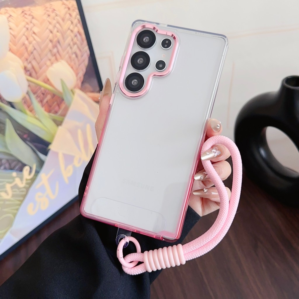 SAMSUNG เคสโทรศัพท์สีไล่ระดับสีสําหรับSamsung a56 5G S25 Ultra S24 Ultra S24 FE S23 Ultra S22 Ultra A55 A54 A16 A34 A25 5G A15 กันกระแทกหลายสีกรณีพร้อมเชือกเส้นเล็ก