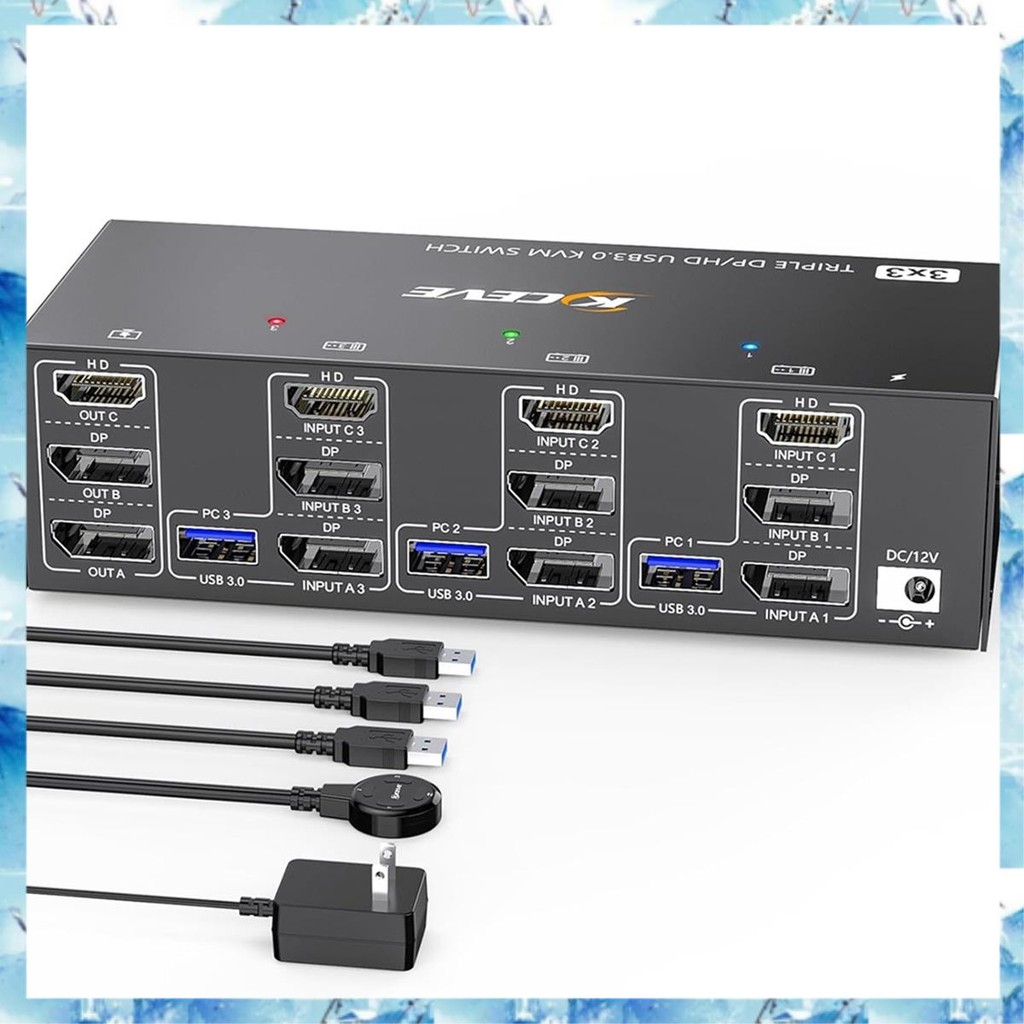 [ ] -สวิตช์ USB 3.0 KVM ที่ใช้งานได้ 8K@60Hz 4K@144Hz Triple Monitor คีย์บอร์ดและเมาส์สวิตช์สีดํา US