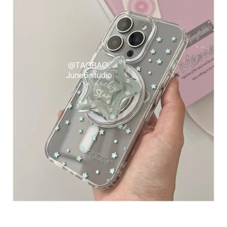 Huiwanju blue star สําหรับ iPhone16promax โทรศัพท์มือถือกรณี iP15promax niche 12 วงเล็บดูดแม่เหล็กน่ารัก 13 ไร้สายชาร์จ 14 โปร่งใส 11