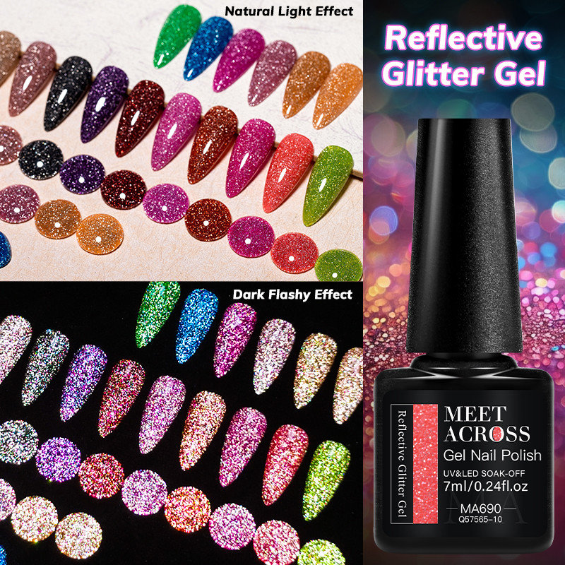 MEET ACROSS นีออนสะท้อนแสง Glitter เล็บเจลเงา Super Sparkling เล็บ UV LED เจลเคลือบเงา 7ml