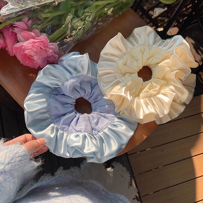 คลาสสิกขนาดใหญ่สีฟ้าสีขาวเชือกยางรัดผมเครื่องประดับผม