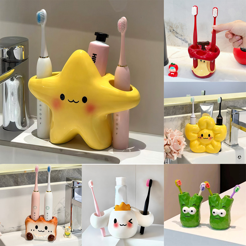 สีเหลือง ดาว ผู้ถือแปรงสีฟันบ้านห้องน้ําแปรงสีฟันหลอดเก็บชั้นวางเซรามิกแปรงสีฟันยืน
