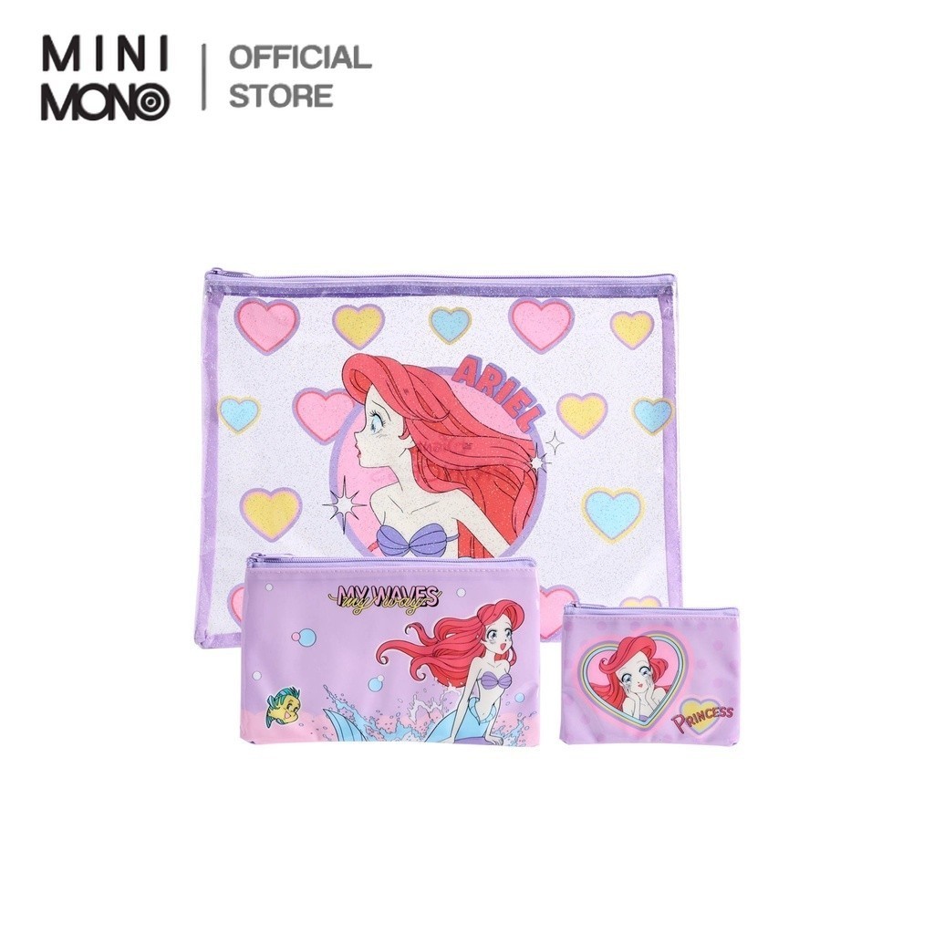 Mini Mono ชุดกระเป๋าดินสอ 3 ชิ้น ลาย Disney Princess สีม่วง