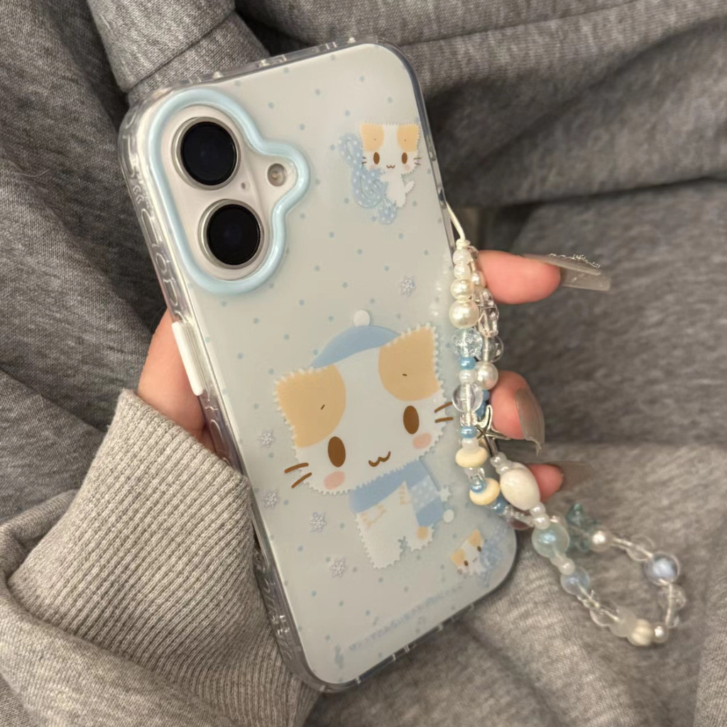 Imd สองชั้นน่ารัก Marshmallow Cat เหมาะสําหรับ Apple 16/15promax เคสโทรศัพท์ 14/13/12/XR หญิง XS/11 เคสโทรศัพท์แข็ง