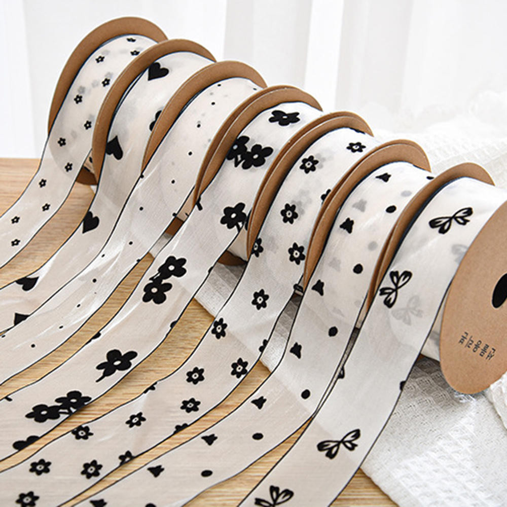 10ปี/ม้วน แห่กัน ดอกไม้พิมพ์ริบบิ้นจุดดอกไม้โบว์หัวใจชีฟอง ออร์แกนซ่า ริบบิ้นสําหรับ ทําเอง ทําด้วยมือผมโบว์แต่งงานเทศกาลหน้าแรกตกแต่งวันเกิดของขวั - รูปที่ 4