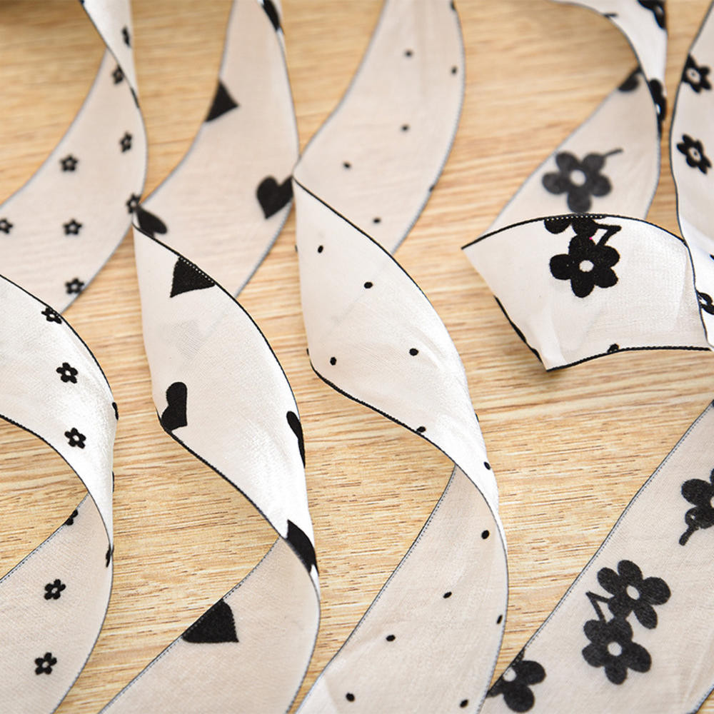 10ปี/ม้วน แห่กัน ดอกไม้พิมพ์ริบบิ้นจุดดอกไม้โบว์หัวใจชีฟอง ออร์แกนซ่า ริบบิ้นสําหรับ ทําเอง ทําด้วยมือผมโบว์แต่งงานเทศกาลหน้าแรกตกแต่งวันเกิดของขวั - รูปที่ 6