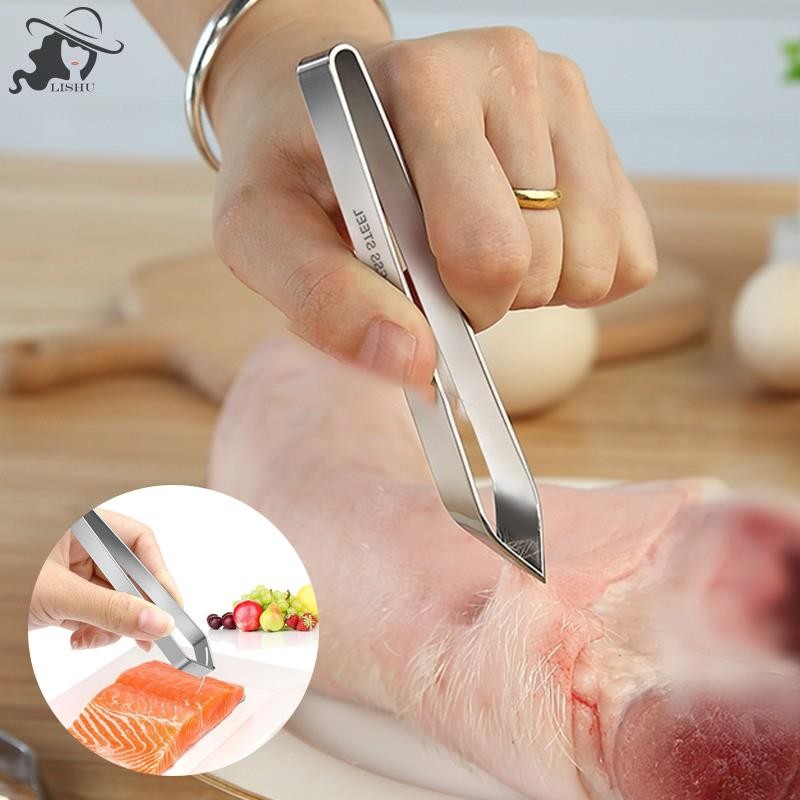 Lishu 1pcs 430 สแตนเลสแหนบกระดูกปลา Pincer คลิป Puller Remover แหนบปลากระดูก Placking Clamp ครัว Gadgets เครื่องมือ th