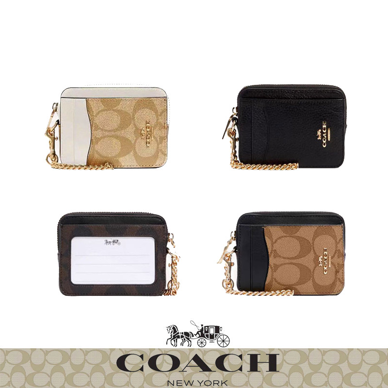 coach กระเป๋าใส่เหรียญซิปโลโก้คลาสสิกสุภาพสตรี-ที่ใส่บัตรซิป 6303 C0058