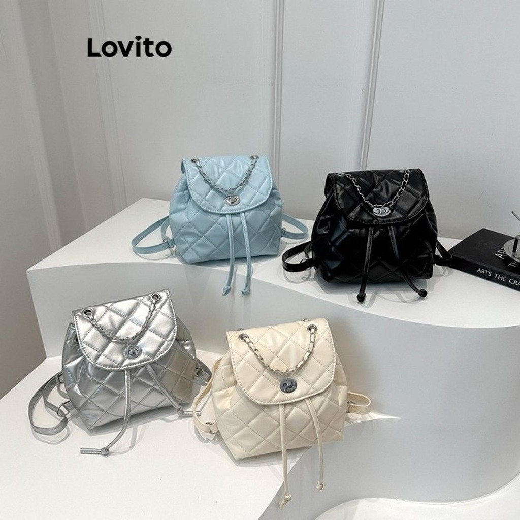 Lovito กระเป๋าเป้โซ่หูรูดแบบธรรมดาสำหรับผู้หญิง LFA43271