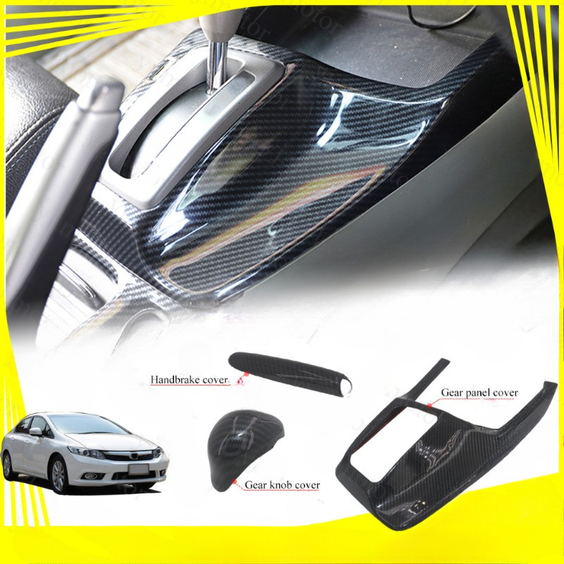 สําหรับ 2012 - 2015 Honda Civic FB แผงเกียร์ 9th Civic หัวเกียร์ Handbrake ฝาครอบ Trim ABS คาร์บอนไฟเบอร์รูปแบบ Protector