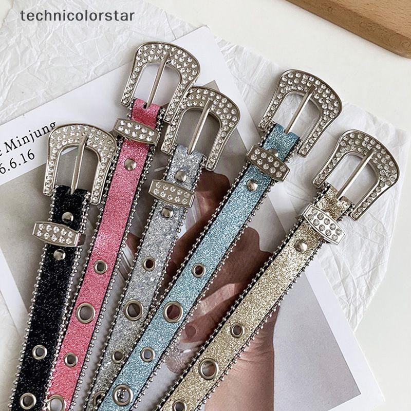 Trsr Y2K สาว Goth Rhinestone เข็มขัดแฟชั่นผู้หญิง PU สายหนัง Rhinestone เข็มขัด Western คาวบอยเข็มขัดสําหรับกางเกงยีนส์ผู้ชาย Dropship Jelly