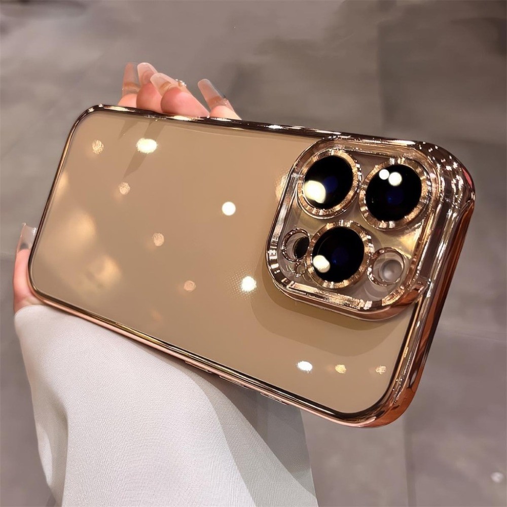 Desert Gold คุณภาพสูงชุบเคสโทรศัพท์สําหรับ iPhone 16 Pro Max 11 12 13 14 15 Pro Max 15Plus 16Plus 14Plus พร้อมเลนส์กล้องป้องกันกรณีโปร่งใสกันกระแทก Soft TPU กลับ