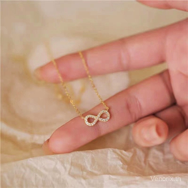 Venorix สร้อยคอเพชรเต็มแบบ Infinite Love ตัวอักษรซ้อน 8 ตัว | เงินแท้ S925 ชุบทอง 14K