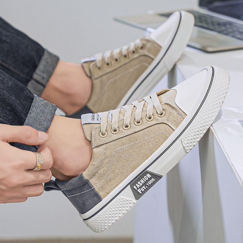 รองเท้าผู้ชายรองเท้าผ้าใบแฟชั่นรองเท้าผ้าใบ Lace-Up รองเท้ากลางแจ้งเดินรองเท้า Casual All-Match รองเท้ารองเท้าแบนกีฬารองเท้า