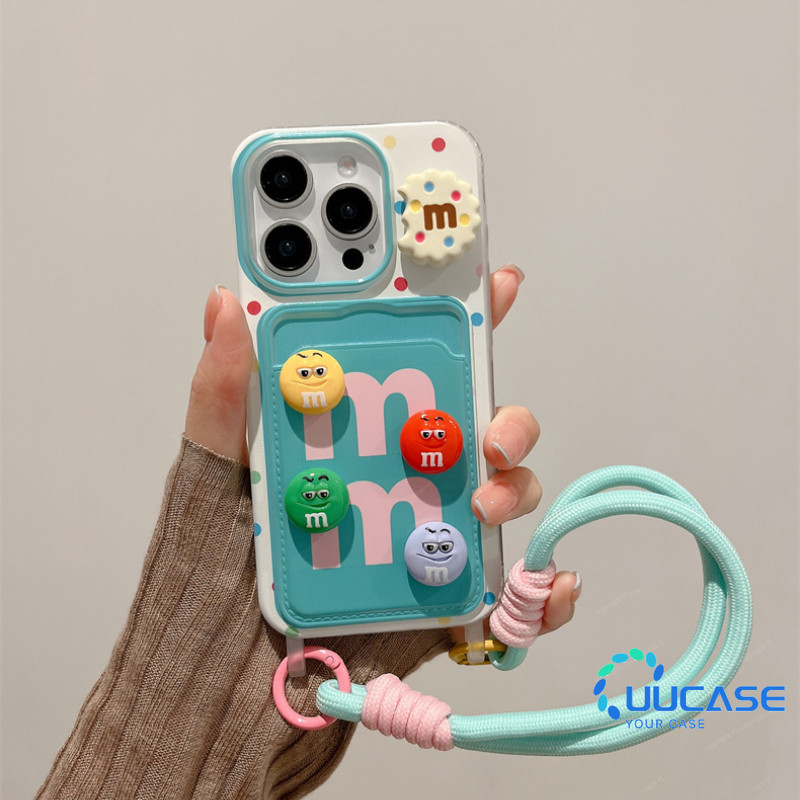สีสัน M & Ms สําหรับ IPhone 11 12 13Pro Max 14Plus 15 16 Pro XR XS Max 7 8 Plus SE2020 การ์ตูนฝาครอบโทรศัพท์สําหรับ IPhone 16Pro Max นุ่มสาวเชือก GKB