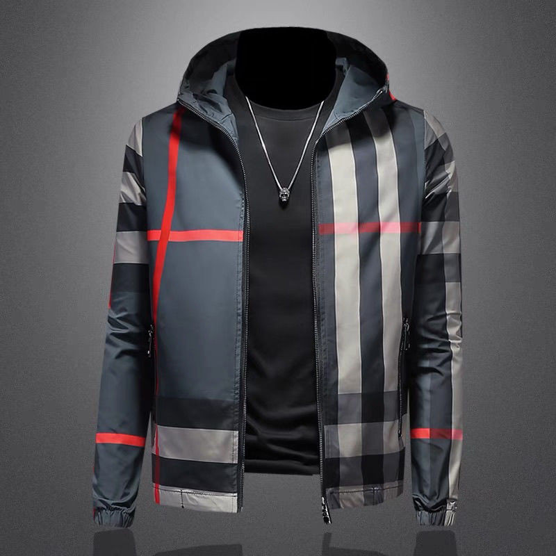 2024 ฤดูใบไม้ผลิฤดูใบไม้ร่วงสไตล์ใหม่แฟชั่นผู้ชายHooded Checked Jacket Youth Casual Plus Size Jacket Topเสื้อผ้าผู้ชายอินเทรนด์ [คลังสินค้าพร้อม]