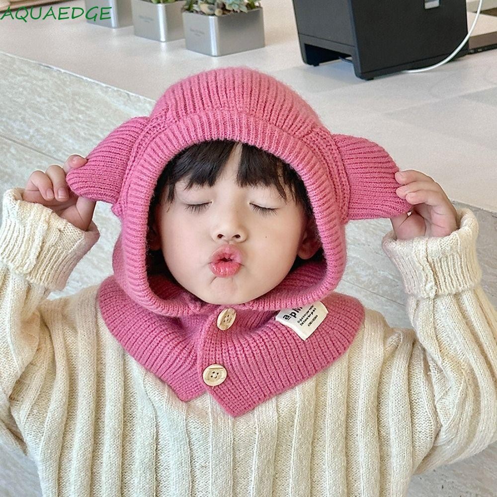 หมวกไหมพรมหูหมี อควาขอบ,ชายหญิงฤดูหนาวหมวกคลุมด้วยผ้าเด็ก,น่ารักนุ่มอบอุ่นกลางแจ้งป้องกันหูหนึ่งชิ้นหมวกผ้าพันคอเด็ก