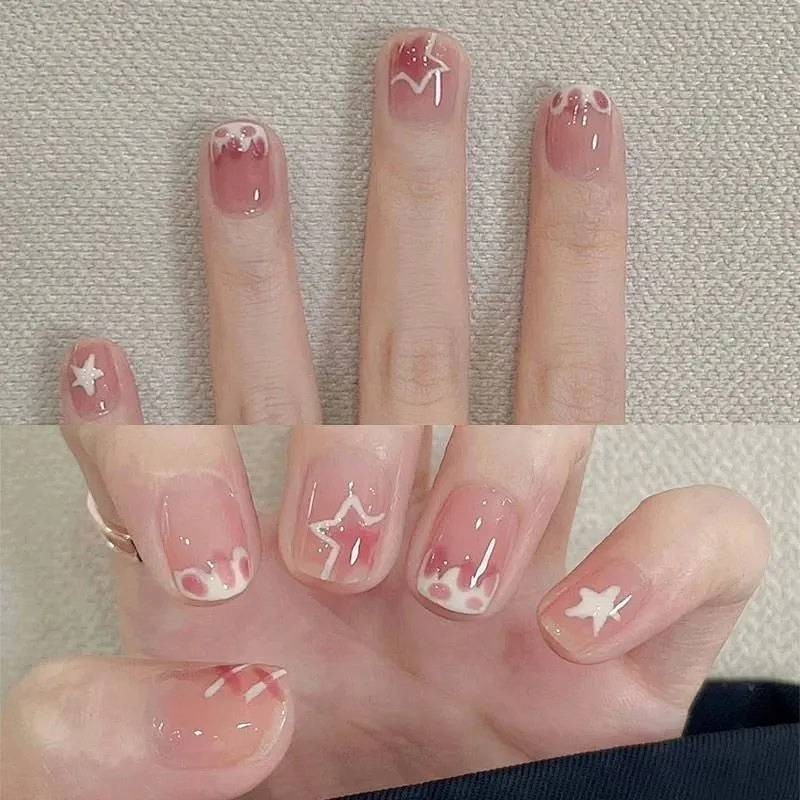 Blush French Style XINGX Wear Cute Short Patch Handmade Gentle Nail Tips Detachable White Nails bV8f