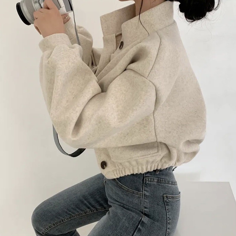 IELGY سويتر صوف كوري قصير بياقة عالية — صورة 2