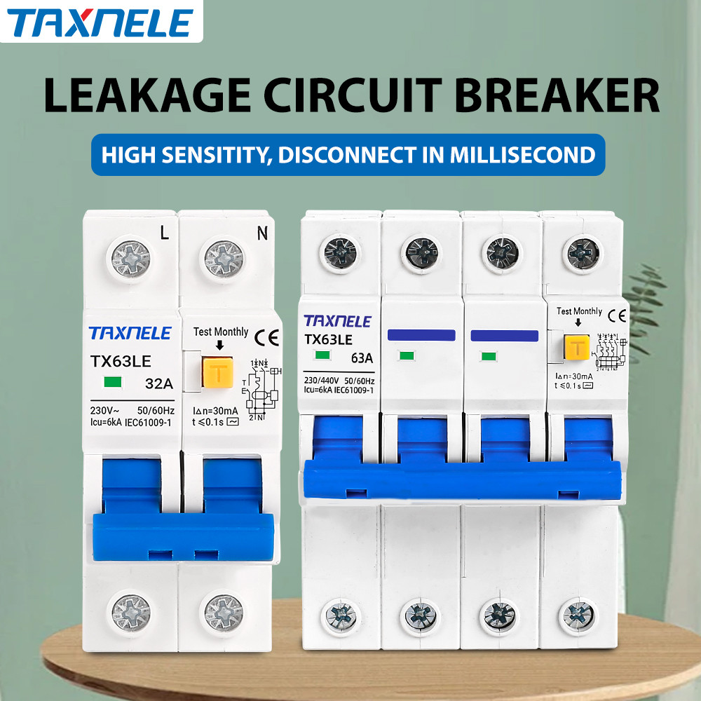ป้องกันการลัดเกิน 2P 4P 30mA Residual Current Circuit Breaker RCBO ป้องกันการรั่วซึม