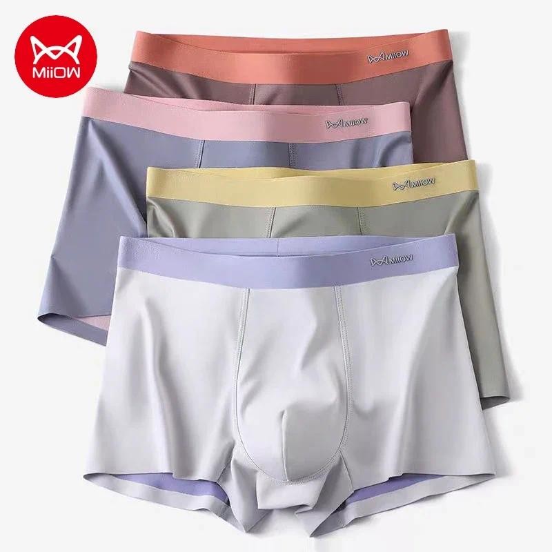 MiiOW 6PCS ชายไม่มีรอยต่อชุดชั้นในผ้าฝ้าย Antibiotic Crotch ผู้ชายกางเกงฤดูหนาว Mens กางเกงสบาย Man Boxer กางเกง