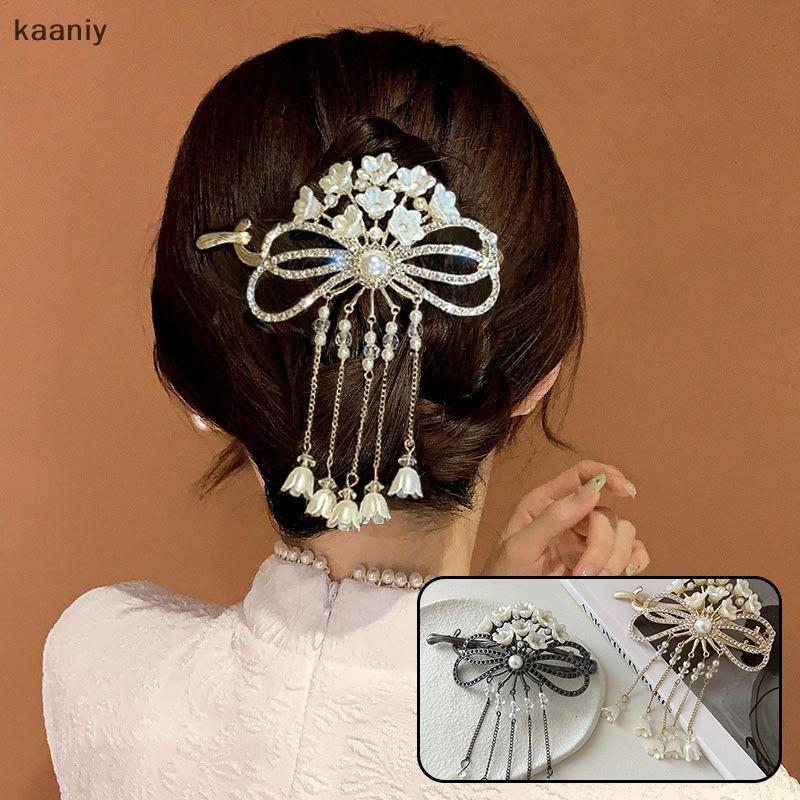 [KAN] Hollow Out Bowknot กิ๊บติดผมสําหรับผู้หญิงคริสตัลดอกไม้ sel ผม Claw สาวแฟชั่นหรูหราเงา Barrettes ผมอุปกรณ์เสริม FXH