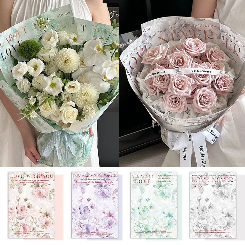 10 ชิ้น 35x50 ซม.Gilding กระดาษห่อดอกไม้กันน้ําดอกไม้ของขวัญช่อดอกไม้วัสดุบรรจุภัณฑ์
