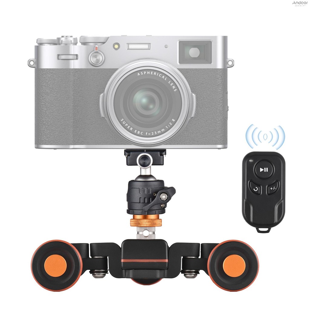 Andoer มอเตอร์กล้องวิดีโอ Dolly ขนาดระบุ Auto Dolly Motorized Video Slider Skater 3 ความเร็วปรับ 2.4G รีโมทคอนโทรลผู้ถือโทรศัพท์ Ballhead เปลี่ยน fo