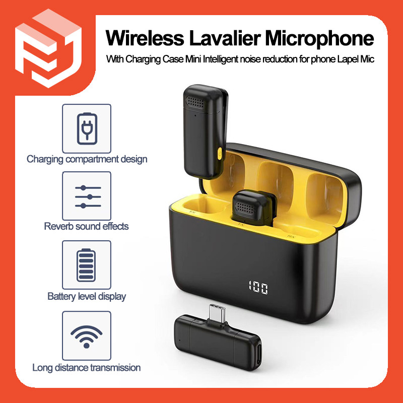 ไมโครโฟนไร้สายแบบหนีบเสื้อพร้อมเคสชาร์จมินิลดเสียงรบกวนอัจฉริยะสําหรับโทรศัพท์ไมโครโฟนปกบันทึกวิดีโอสั้นไมโครโฟนสด