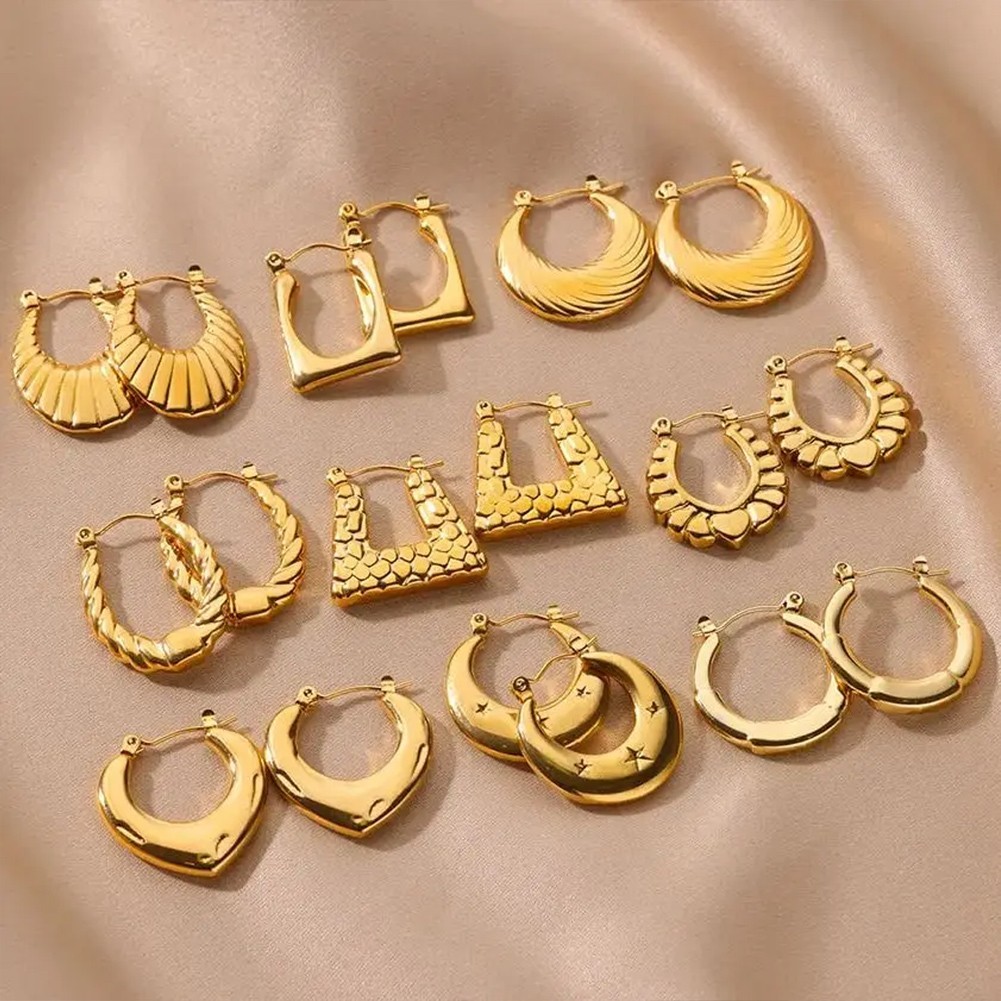 [UTIA]Earrings Chunky Geometric Jewelry Plated Round Earrings Stainless Steel