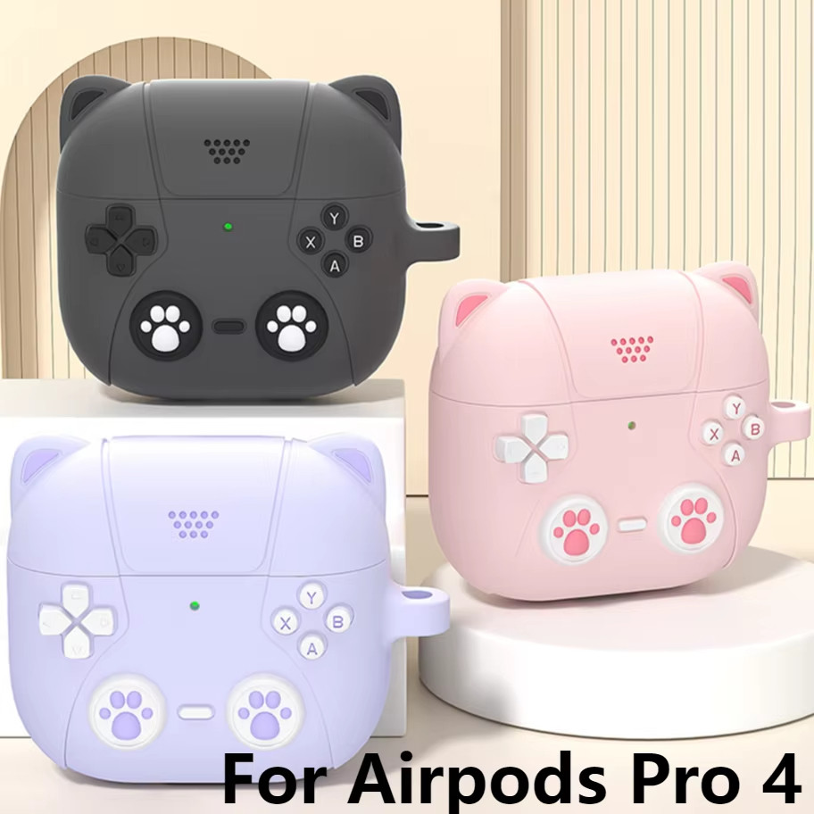 for airPods 4 เคส เคสสําหรับ for airpods 3 pro 2 เคส เคสหูฟังน่ารักแมวอุ้งเท้า ซิลิโคนป้องกัน & ตะขอหูฟังสําหรับเคส for airPods4