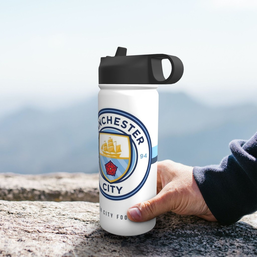 Manchester City WFC 510ml กาต้มน้ําฉนวนกีฬาสแตนเลสกว้างสําหรับกีฬากลางแจ้งฟิตเนสกาต้มน้ําปีนเขา