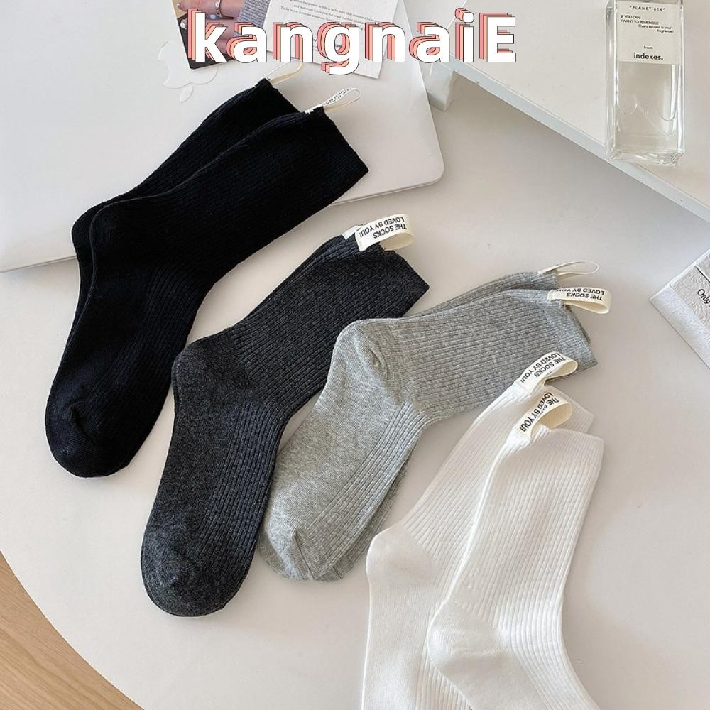 Kangnai ถุงเท้ากลางหลอด, ป้ายผ้าส้น Keep Warm Snow Boot ถุงเท้า, ผ้าฝ้ายสีทึบกลางหลอดถักถุงเท้าฤดูใบไม้ร่วง