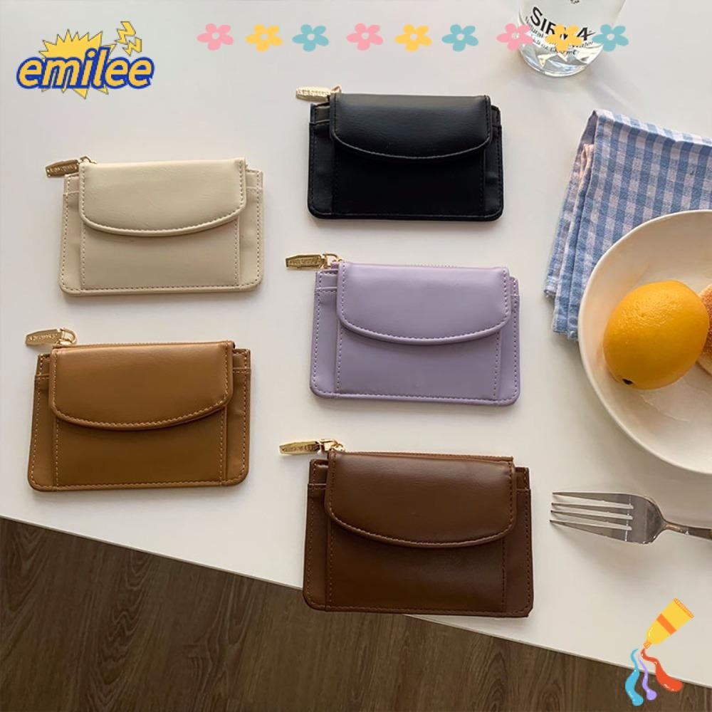 กระเป๋าใส่เหรียญเอมิลี,กระเป๋าใส่การ์ดหลายช่องขนาดเล็ก,หนัง ปู่ แบบเรียบง่ายมีซิปกระเป๋าสตางค์สั้นหญิง