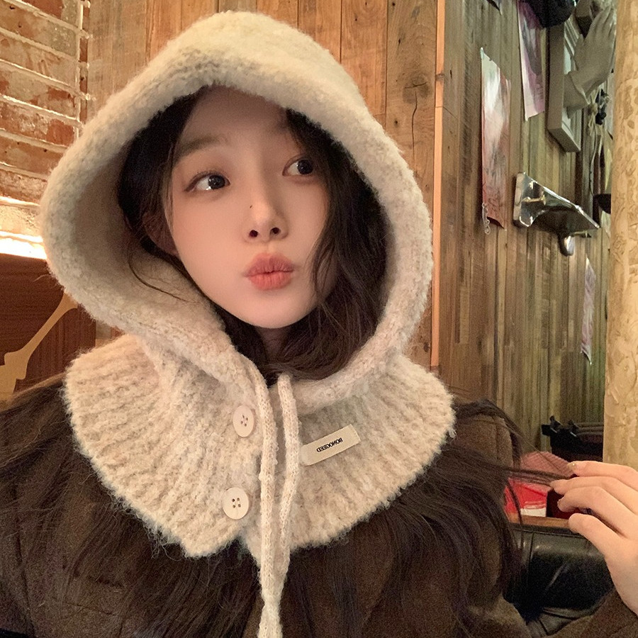 หมวก บาลาคลาฟา ผู้หญิงฤดูใบไม้ร่วงฤดูหนาวถักหมวกอบอุ่นป้องกันหูหมวกขนสัตว์