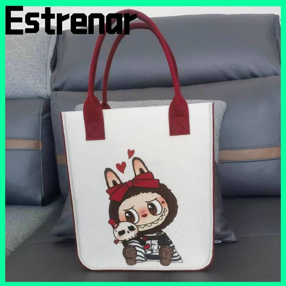 กระเป๋าถือ ESTRENAR, Capybara Simple Labubu Felt Tote Bag,แบบพกพาขนาดใหญ่ความจุการ์ตูนCrossbodyไหล่กระเป๋าผู้หญิง
