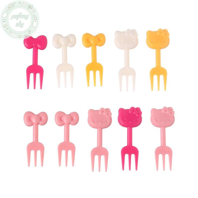 Pusky 10 ชิ้น Ktiiy การ์ตูนมินิส้อมผลไม้ช้อนส้อมส้อมผลไม้อาหารเรียกน้ําย่อยขนมขนม TH