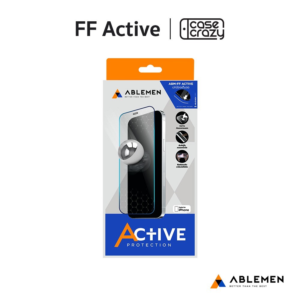 Ablemen รุ่น FF Active  –  ฟิล์มกระจกใส ชนิดเต็มจอ iPhone 15 / 15 Plus / 15 Pro / 15 Pro Max