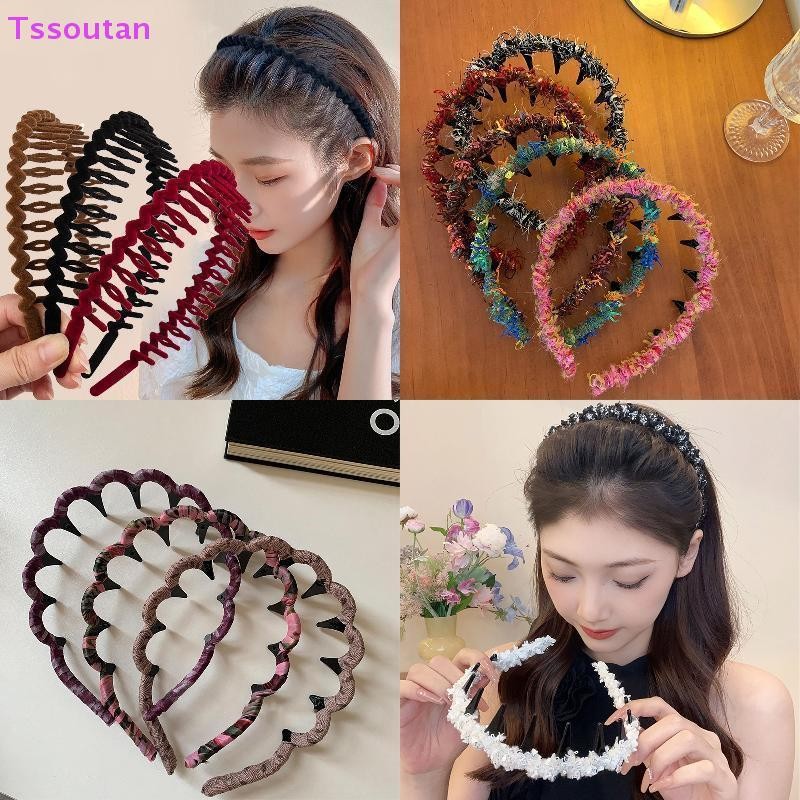 [TSST] แฟชั่น Wave s กํามะหยี่สําหรับผู้หญิงสีฟันลื่นผมวงสาวล้างหน้ากีฬาเครื่องประดับผม TAN