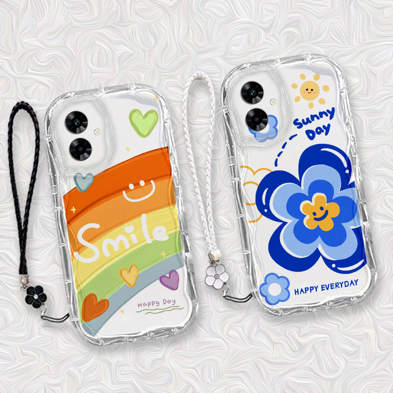 เคส Samsung A06 ป้องกันเลนส์โปร่งใส เคสโทรศัพท์สีรุ้งพร้อมโคลเวอร์ สร้อยข้อมือลายการ์ตูน TPU CBX3