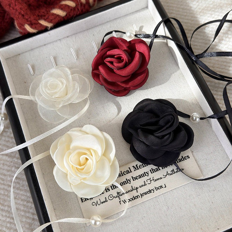 วินเทจน่ารักลูกไม้มุกดอกไม้สร้อยคอผู้หญิงหวานปกแฟชั่นอุปกรณ์ผม
