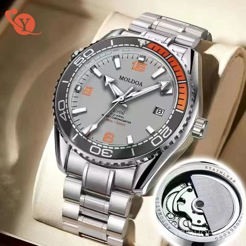 นาฬิกาผู้ชาย Water Ghost นาฬิกากลไกที่ได้รับการรับรองจากสวิสปฏิทินกันน้ำสายโลหะเรืองแสงของขวัญวันเกิดวันหยุด