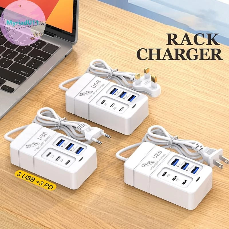 Myriadu 1PC US Plug 6 พอร์ต Multiport USB Charger 35W PD Type-C โทรศัพท์มือถือ Fast Charge Wall Chargers TypeC USB Hub อะแดปเตอร์ TH
