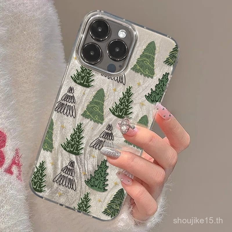 เคสโทรศัพท์มือถือ Apple 16pro สร้างสรรค์ iphone15plus high-end 14ช่อง13เส้นต้นคริสต์มาส12/11นุ่ม qyua