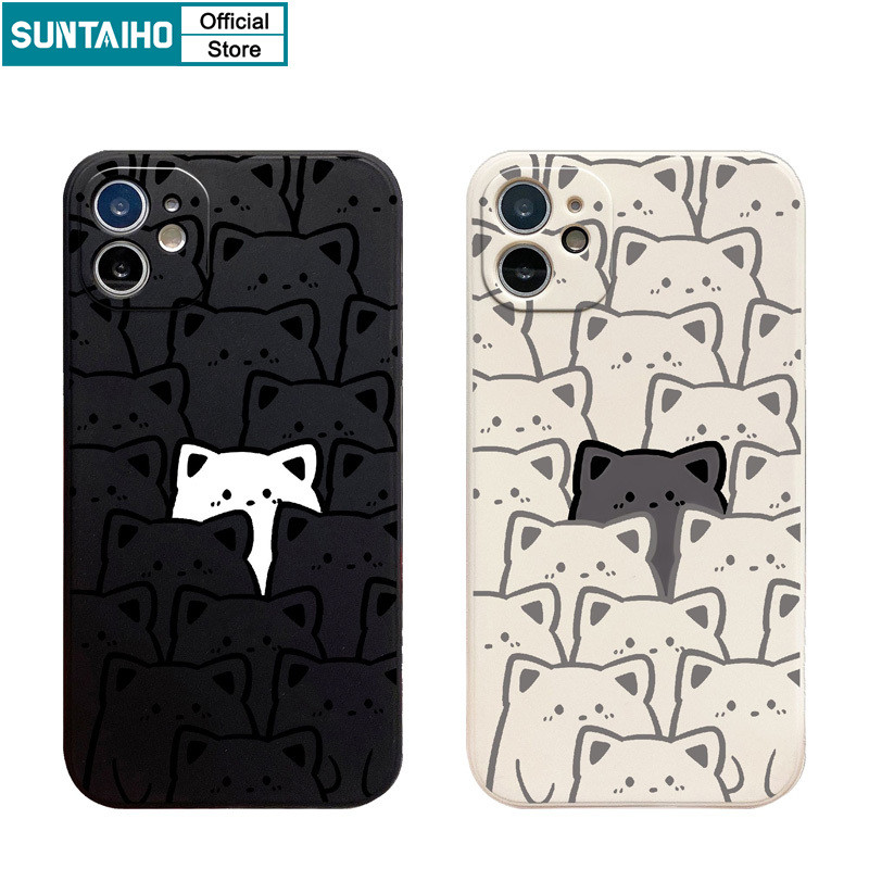 Suntaiho ตลกน่ารักปลอกการ์ตูนแมวรูปแบบเคสโทรศัพท์สําหรับ Iphone 16 15 14 12 13 11 Pro Max IP 7 8 Plus Iphon X Xs XR Xs Max ซิลิโคนนุ่มพรีเมี่ยมกันกระแทกปกหลัง