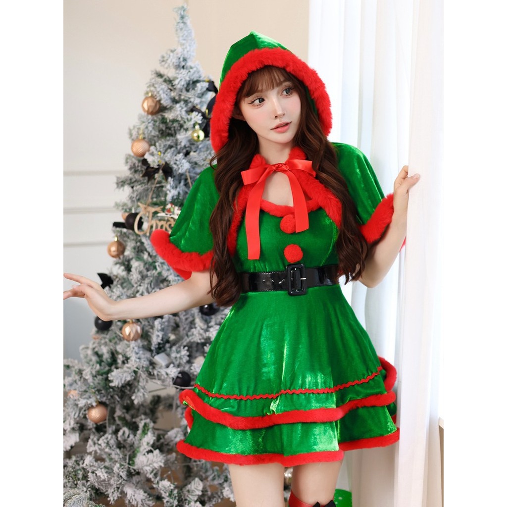 ญี่ปุ่นและเกาหลีรุ่นใหม่สีแดงสีเขียวหมวกแดงชุดคริสต์มาสชุดตุ๊กตาน่ารักชุดคริสต์มาสชุดปาร์ตี้คริสต์มาส